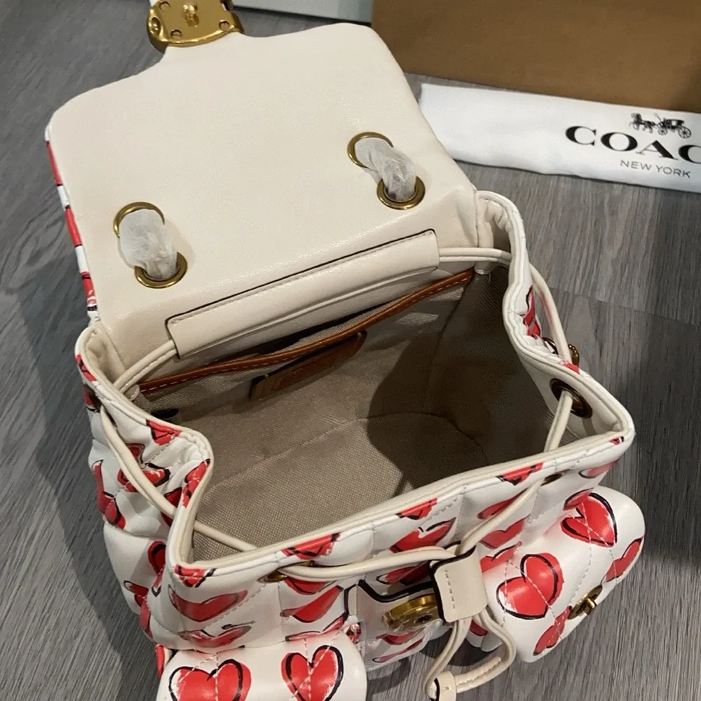 Coach White Leather Mini Bag with Red Heart Print